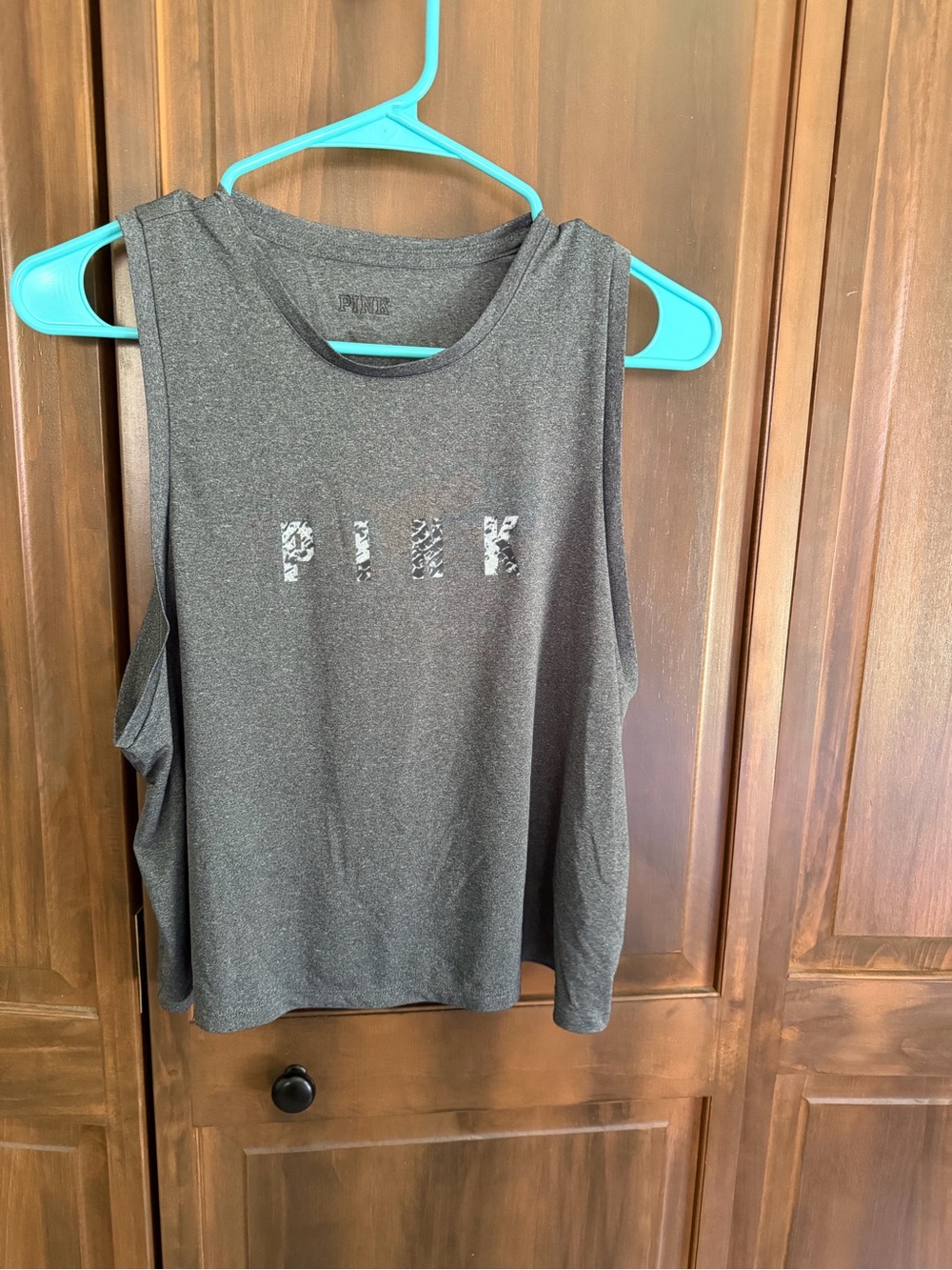 PINK Victoria's Secret Charcoal Gray Graphic Muscle Tank
